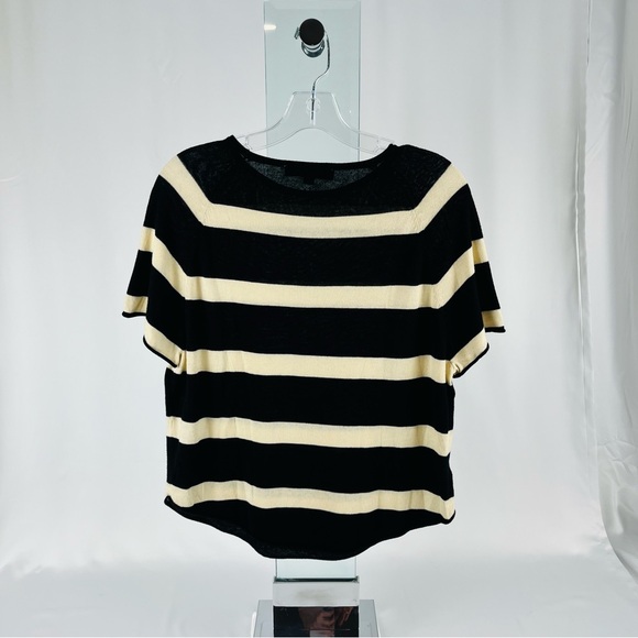 Ann Taylor LOFT Striped Short Sleeve Lightweight Sweater Black Ecru LooseFit XSP - Picture 2 of 10